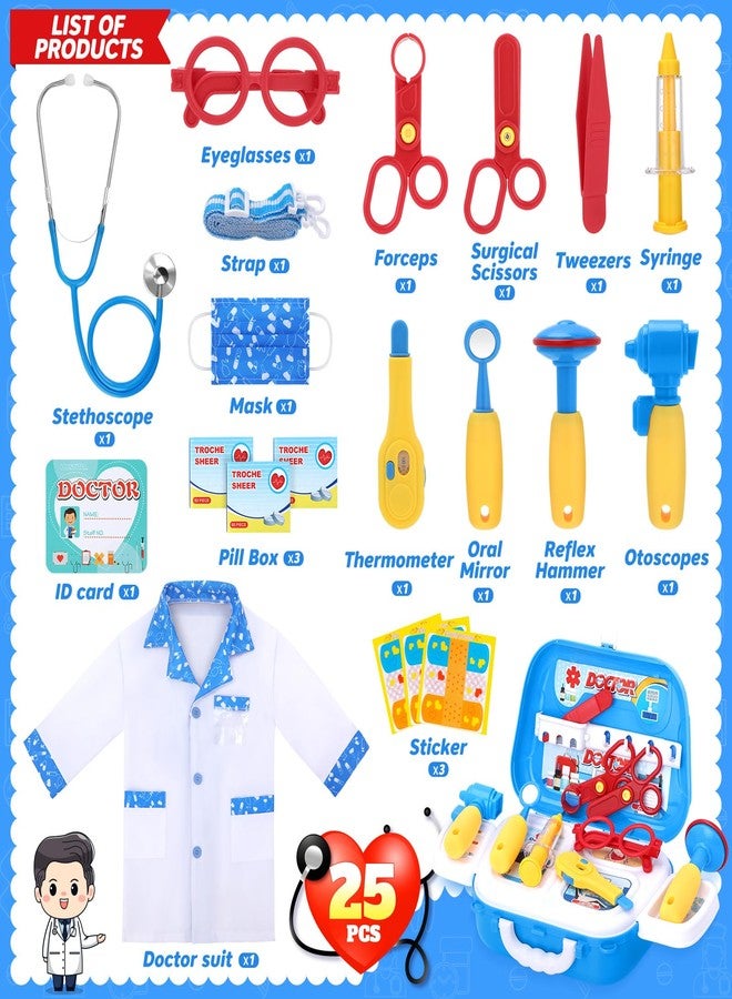 GINMIC Kids Doctor Play Kit, 22 Pieces Pretend Play Doctor Set with Roleplay Doctor Costume and Carry Case for Toddlers and Kids, Medical Dr Kit Toys for Girl Age 3 4 5 6 7 Year Old (Blue-1) - Image 5